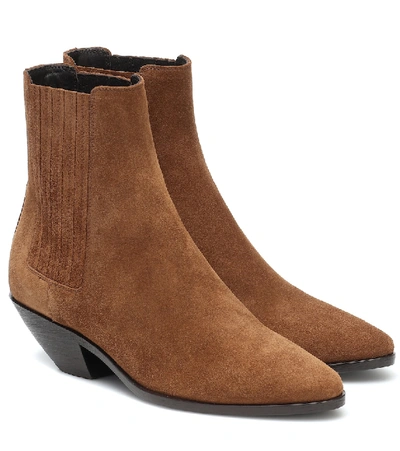 Shop Saint Laurent West 45 Suede Ankle Boots In Brown