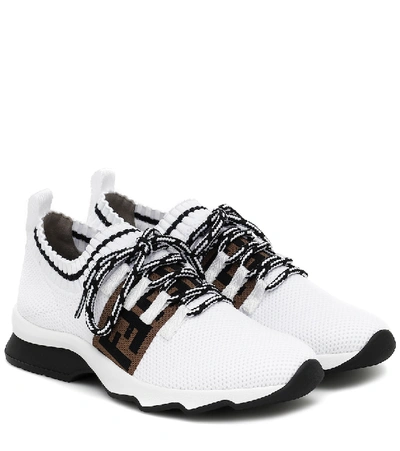 Shop Fendi Rococo Mesh Knit Sneakers In White