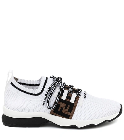 Shop Fendi Rococo Mesh Knit Sneakers In White