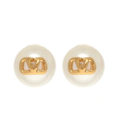 Shop Valentino Vlogo Faux-pearl Earrings In White