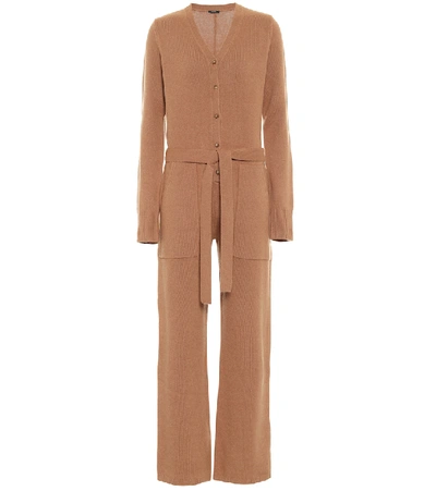 Shop Joseph Ribbed-knit Wool Jumpsuit In Brown