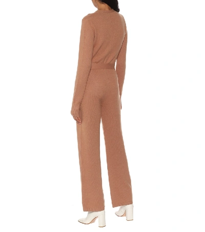 Shop Joseph Ribbed-knit Wool Jumpsuit In Brown