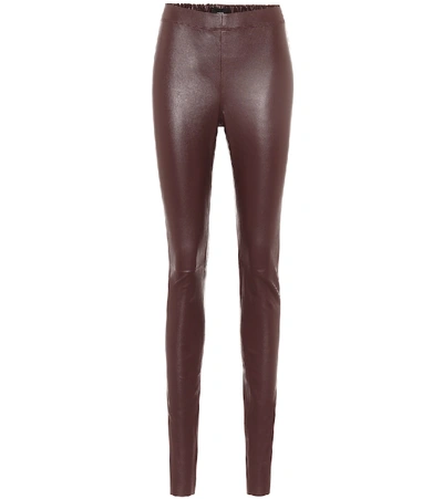 Shop Joseph Mid-rise Leather Leggings In Red