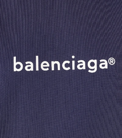 Shop Balenciaga Logo Cotton Jersey Hoodie In Blue