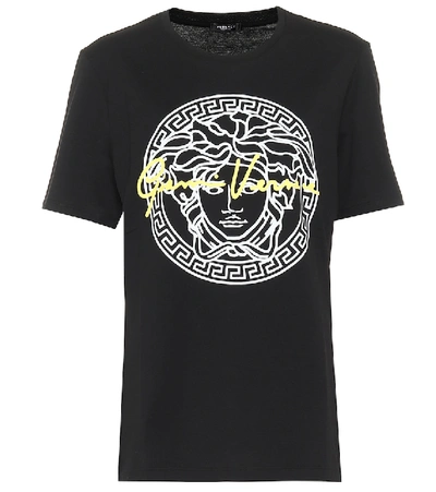 Shop Versace Gv Signature Medusa Cotton T-shirt In Black