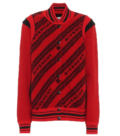 Shop Givenchy Wool Intarsia Bomber Jacket In Red