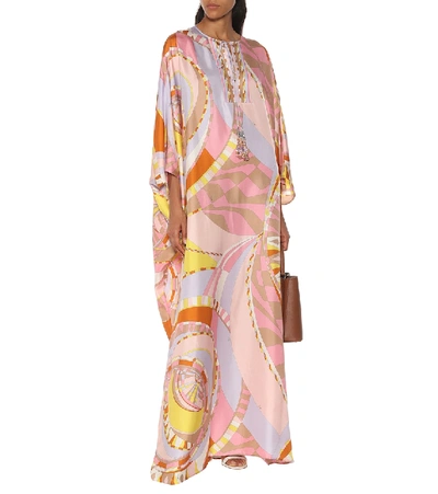 Shop Emilio Pucci Printed Silk Kaftan In Pink