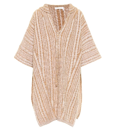 Shop Chloé Wool And Mohair-blend Hooded Poncho In Beige