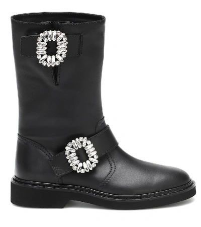 Shop Roger Vivier Viv' Strass Leather Ankle Boots In Black