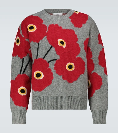 Shop Ami Alexandre Mattiussi Coquelicot Knitted Sweater In Grey