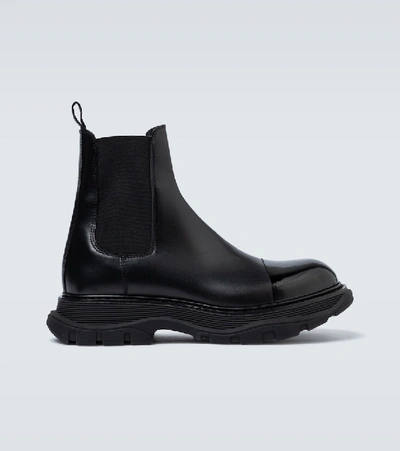 Shop Alexander Mcqueen Leather Chelsea Boots In Black/black/black