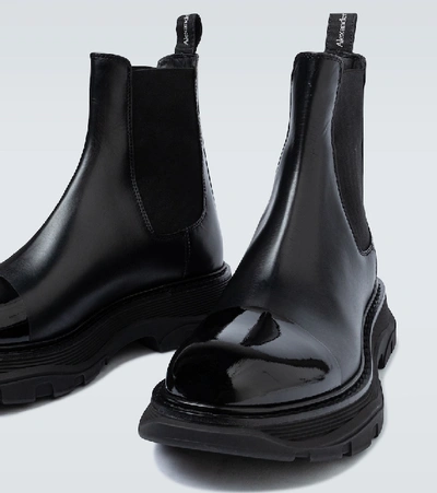 Shop Alexander Mcqueen Leather Chelsea Boots In Black/black/black