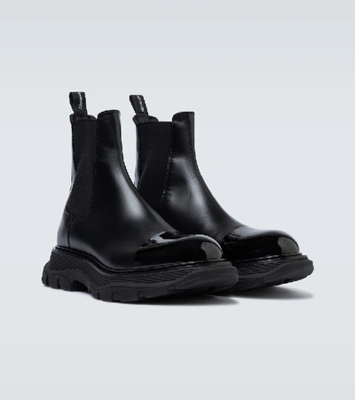Shop Alexander Mcqueen Leather Chelsea Boots In Black/black/black