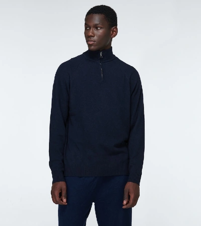 Shop Derek Rose Cashmere Half-zipped Sweater In Blue