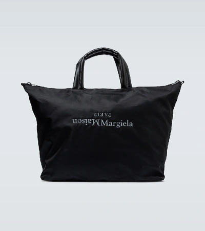 Shop Maison Margiela Upside-down Logo Nylon Tote Bag In Black