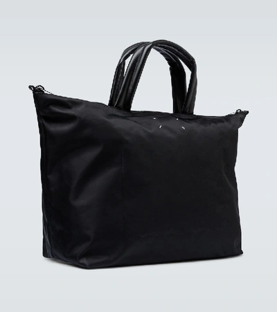 Shop Maison Margiela Upside-down Logo Nylon Tote Bag In Black