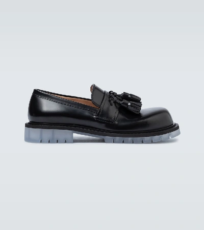 Shop Bottega Veneta Tassel Leather Loafers In Black