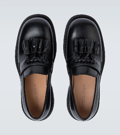 Shop Bottega Veneta Tassel Leather Loafers In Black