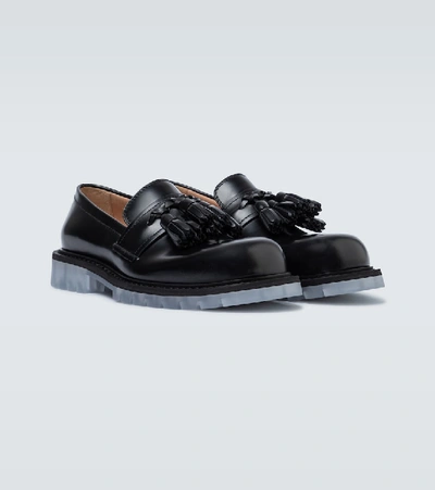 Shop Bottega Veneta Tassel Leather Loafers In Black