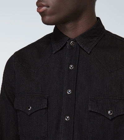 Shop Saint Laurent Long-sleeved Denim Shirt In Black