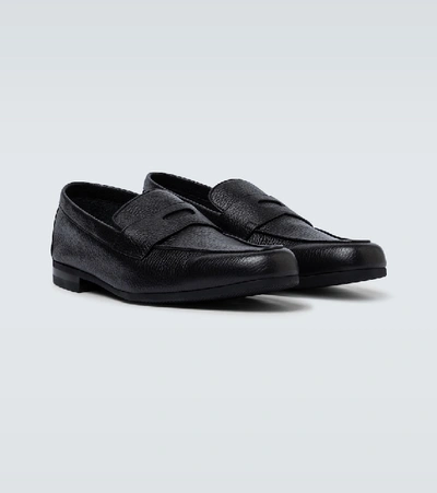 Shop John Lobb Thorne Grained Leather Loafers In Black