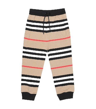 Shop Burberry Icon Stripe Cotton Trackpants In Beige