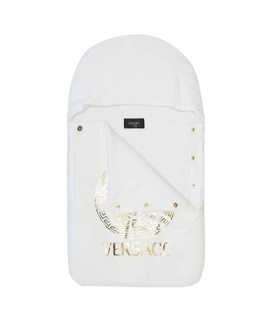 Shop Versace Baby Medusa Bunting Bag In White