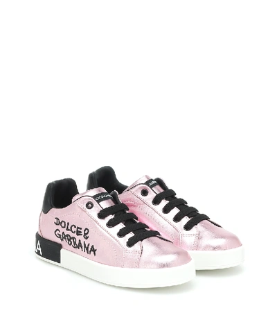 Shop Dolce & Gabbana Metallic Leather Sneakers In Pink