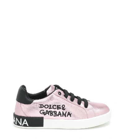 Shop Dolce & Gabbana Metallic Leather Sneakers In Pink