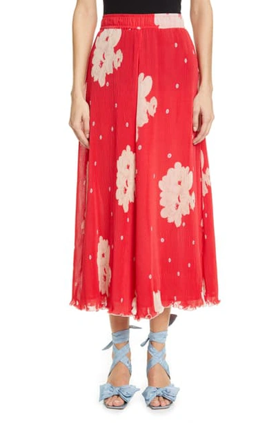 Shop Ganni Floral Plisse Pleated Georgette Skirt In Lollipop