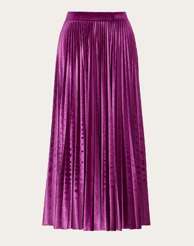 Shop Valentino Pleated Jersey Velvet Skirt In Creamy Berry