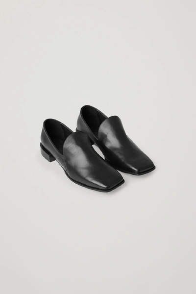 Shop Cos Leather Loafers With Geometric Heel In Black