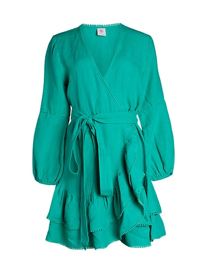 Shop Tessora Paloma Linen Wrap Dress In Turquoise
