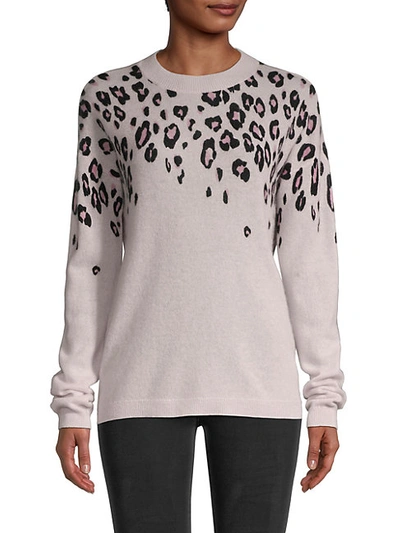 Shop Saks Fifth Avenue Cascading Leopard-print Cashmere Sweater In Drift Wood