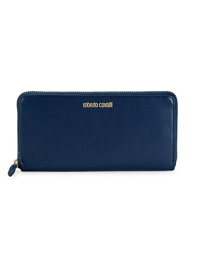 Shop Roberto Cavalli Leather Zip Wallet In Blue