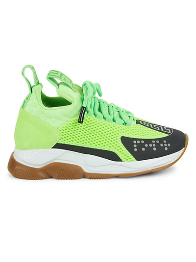 Shop Versace Cross Chainer Sneakers In Lime Black