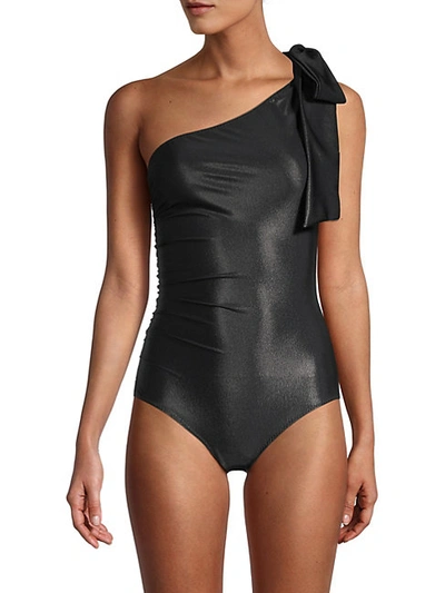 Shop Lisa Marie Fernandez Arden Ruched Tie One-piece Swimsuit In Black