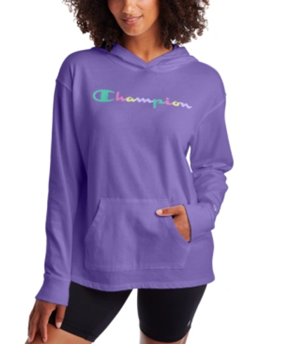 Shop Champion Women's Cotton Logo Hoodie In Purple Crush
