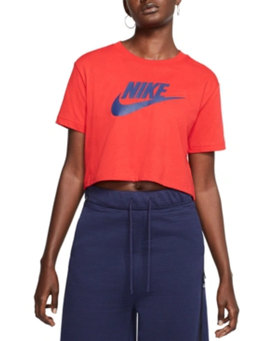 Shop Nike Women's Sportswear Cotton Logo Cropped T-shirt In University Red/binary Blue