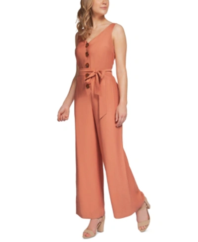 Shop Black Tape Button-front Belted Jumpsuit In Rust Wash