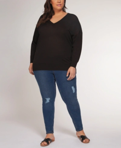 Shop Black Tape Plus Size Drop-shoulder Sweater In Black