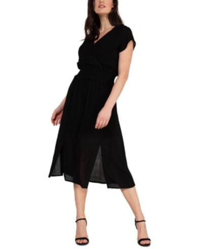 Shop Black Tape Smocked-waist Solid Midi Dress In Black