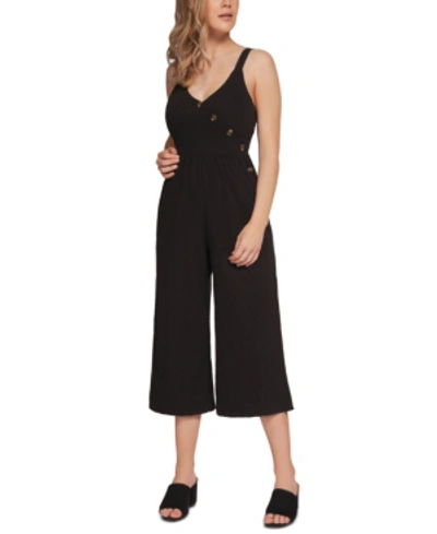 Shop Black Tape Faux-wrap Culotte Jumpsuit In Black