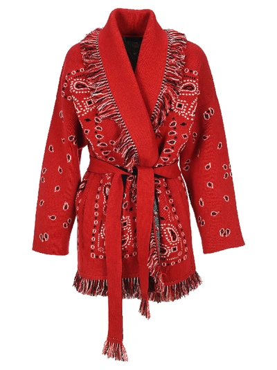 Shop Alanui Bandana Motif Cardigan In Red