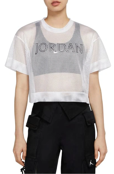Shop Jordan Logo Mesh Crop Top In Pistachio Frost/ Gridiron