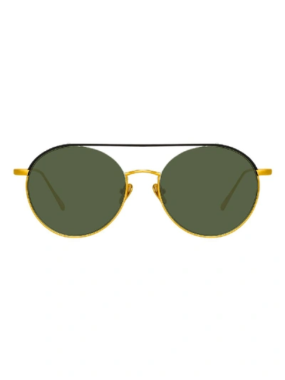 Shop Linda Farrow Green And Gold-tone Dustin Round Sunglasses