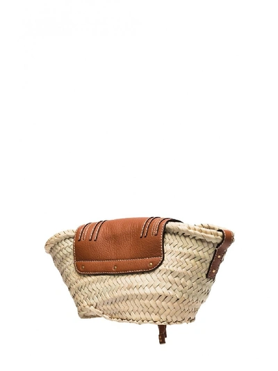 Shop Chloé Marcie Leather And Raffia Shoulder Bag