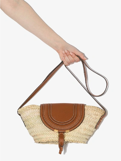 Shop Chloé Marcie Leather And Raffia Shoulder Bag