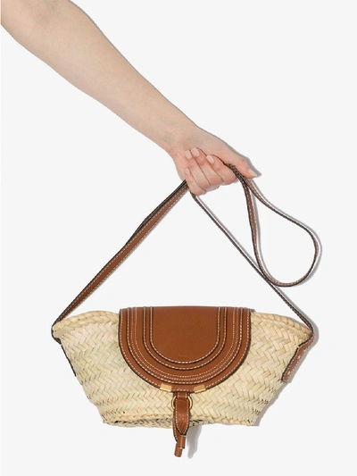 Shop Chloé Marcie Leather And Raffia Shoulder Bag