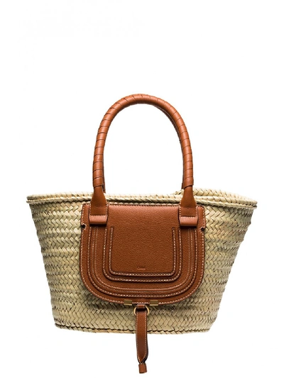 Shop Chloé Marcie Leather And Raffia Shopping Bag In Brown